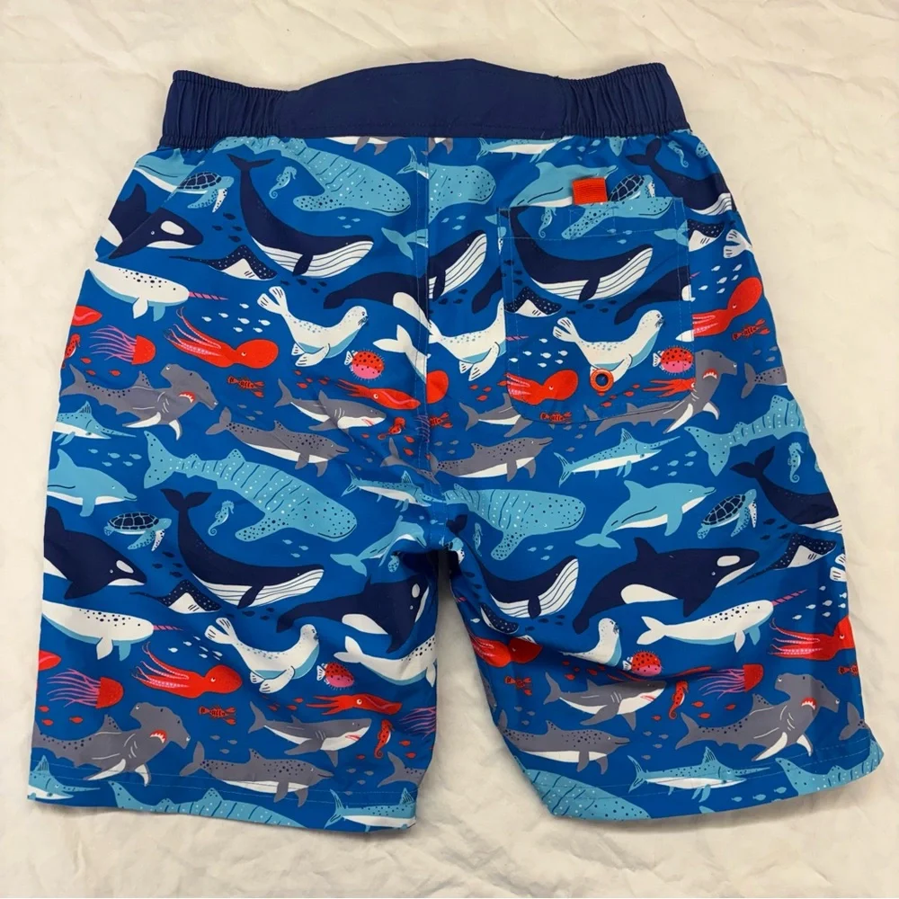 Mini Boden Boys Whale Swim Trunks Board‎ Shorts Blue Red